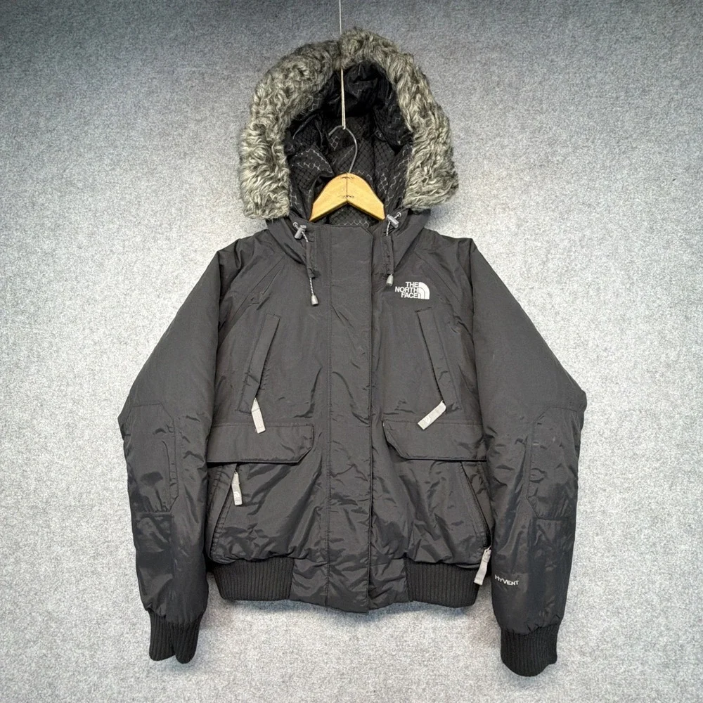 North Face Nebula Black Goose Down Faux Fur Puffer Jacket Womens Medium